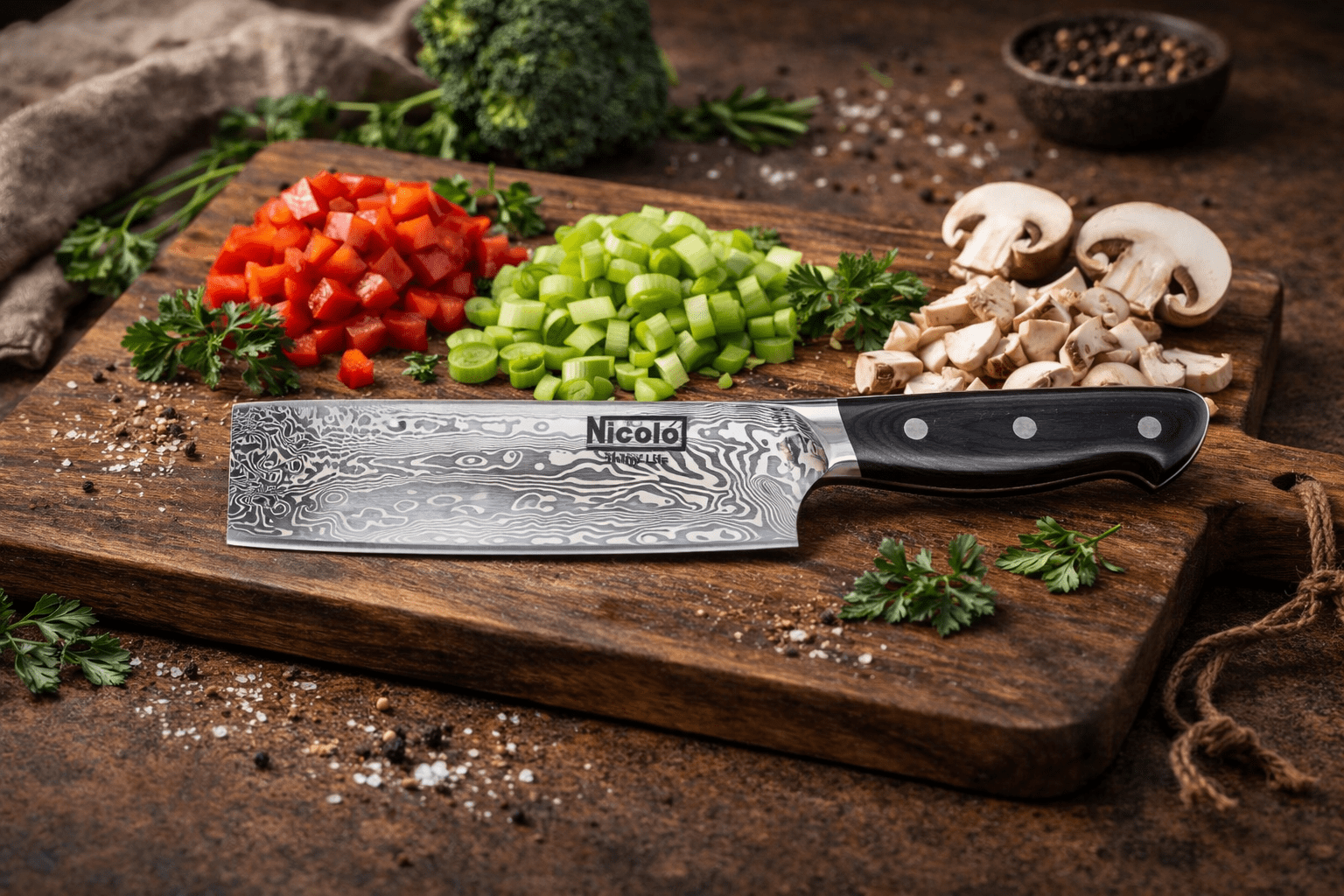 Damast Nakiri Messer Nr.7 – Bild 3