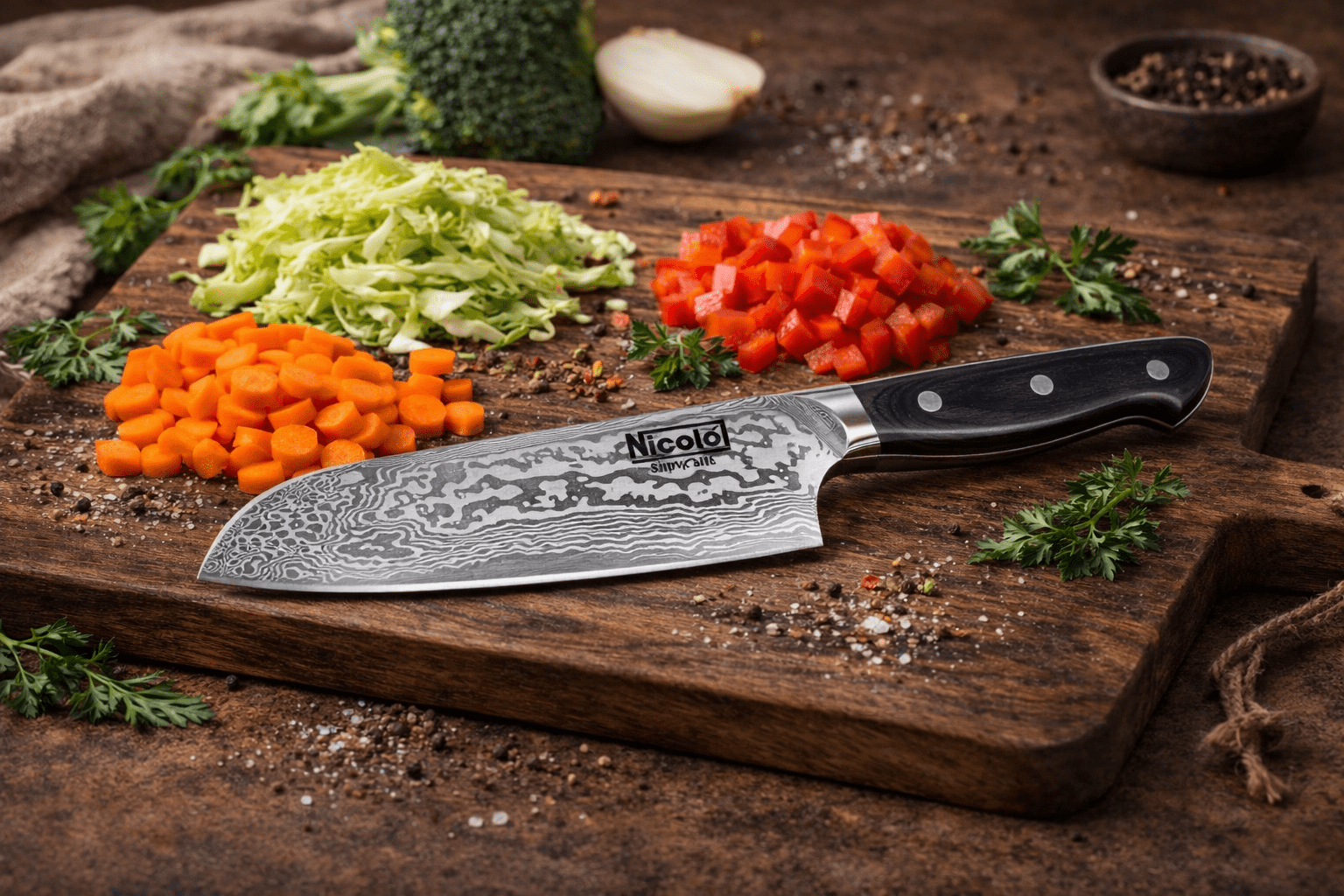 Damast Santoku Messer Nr.7