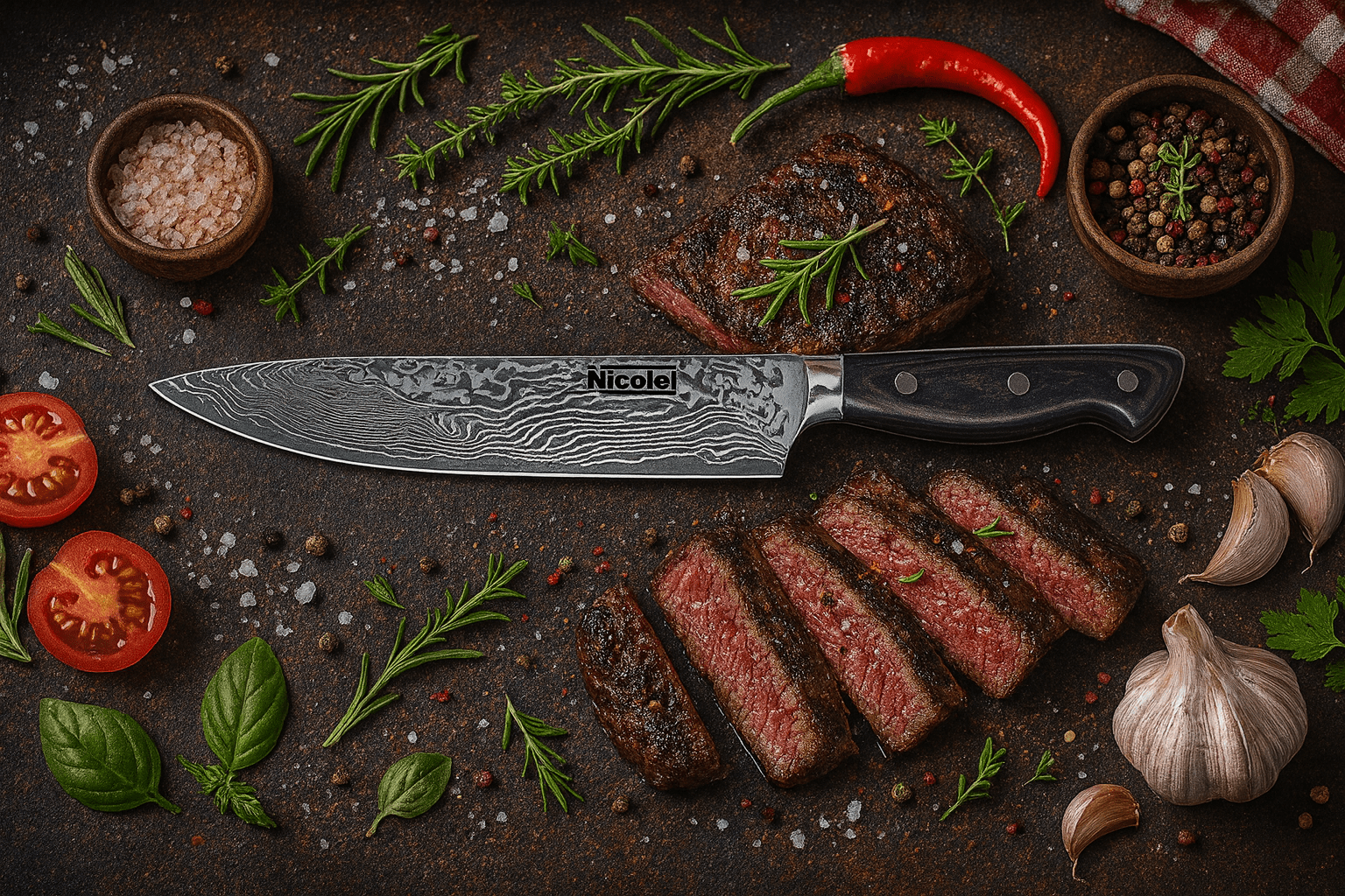 Damast Fleisch Messer Nr.8'' – Bild 3